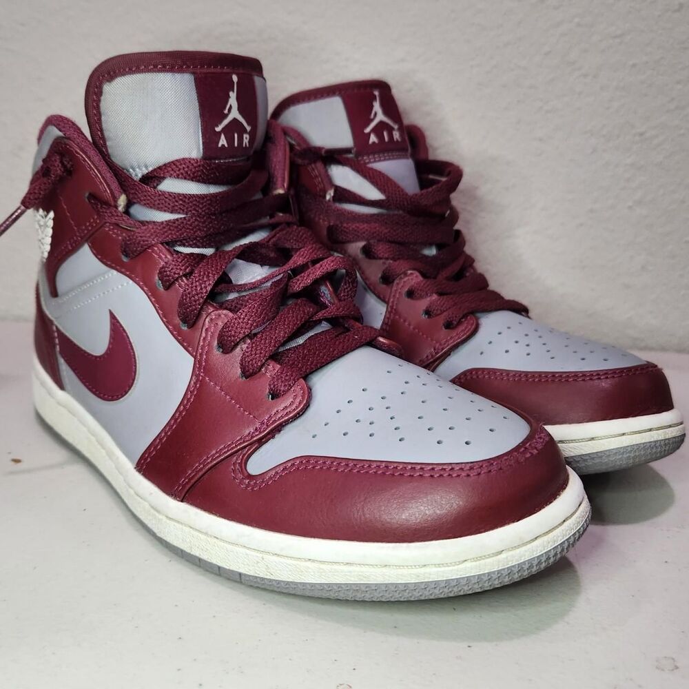 Jordan 1 Mid Burgundy Gray Sneakers Size US 8